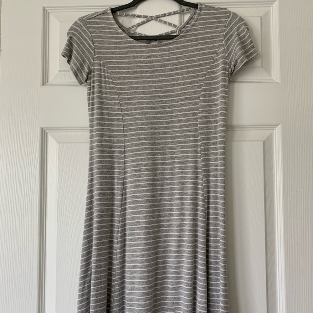 Girls gray and white skater dress with back detail
